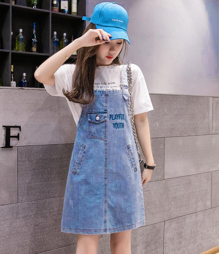ĐẦM JEAN YẾM 2 DÂY PHỐI TÚI - NY801